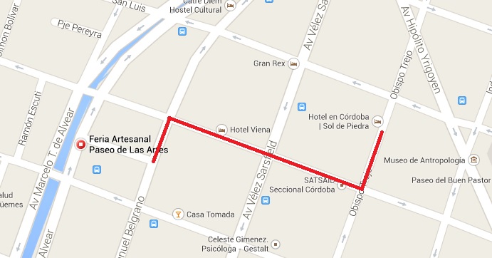 Ubicación del paseo de las artes en Cordoba